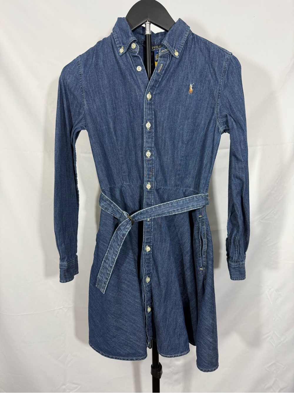Polo Ralph Lauren Denim Shirt Dress Belted Button Front Long Sleeve 14